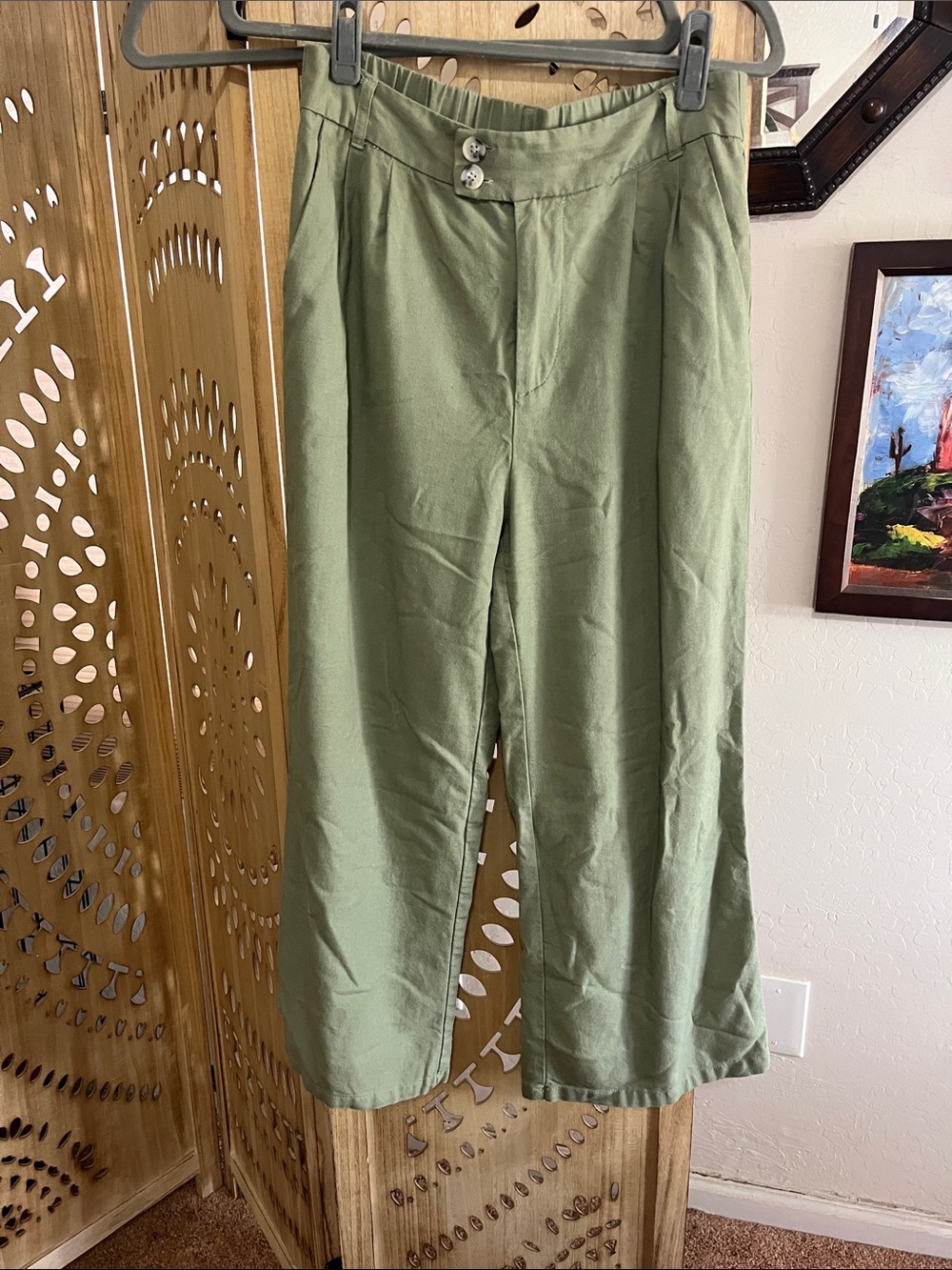 Olive Green Wide-Leg trousers with Double-Button Waist